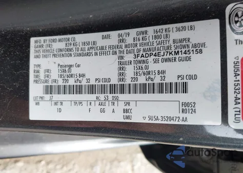 2019 Ford Fiesta Se z USA, uszkodzony, nr VIN 3FADP4EJ7KM145158